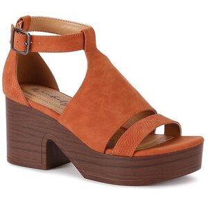 Orange Suede Platform Sandals with Chunky Heel
